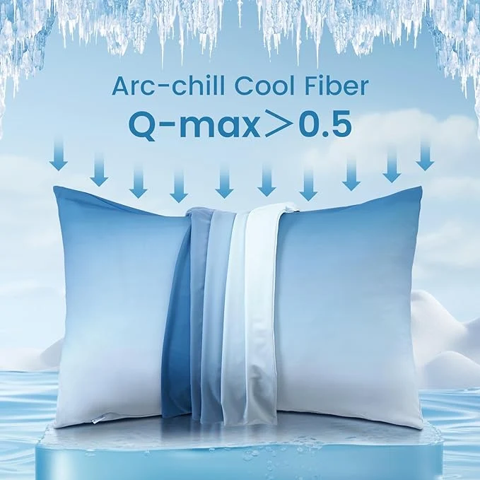 2 Pack Blue Cooling Pillowcases – Breathable, Soft, Skin & Hair Protecting