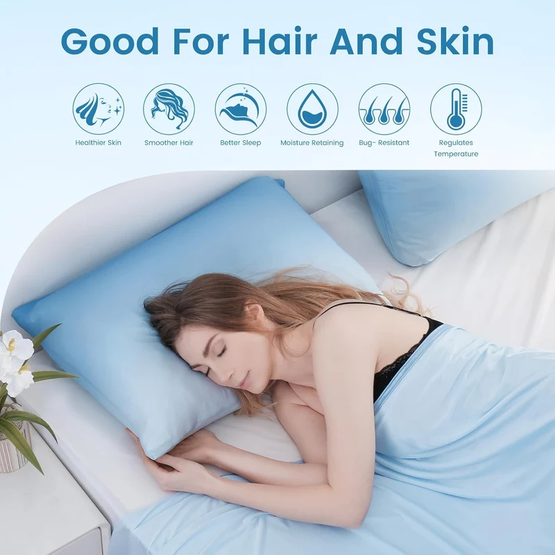 2 Pack Blue Cooling Pillowcases – Breathable, Soft, Skin & Hair Protecting