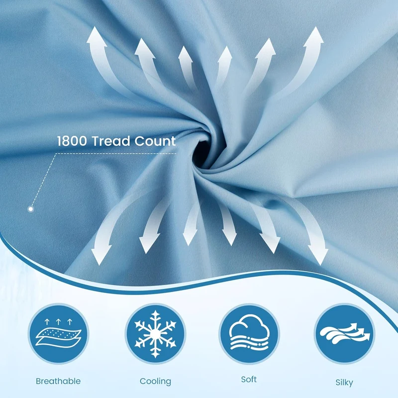 2 Pack Blue Cooling Pillowcases – Breathable, Soft, Skin & Hair Protecting