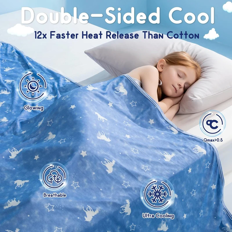Elegear Glow-in-the-Dark Kids Cooling Blanket – Q-Max > 0.5, Fun & Skin-Friendly