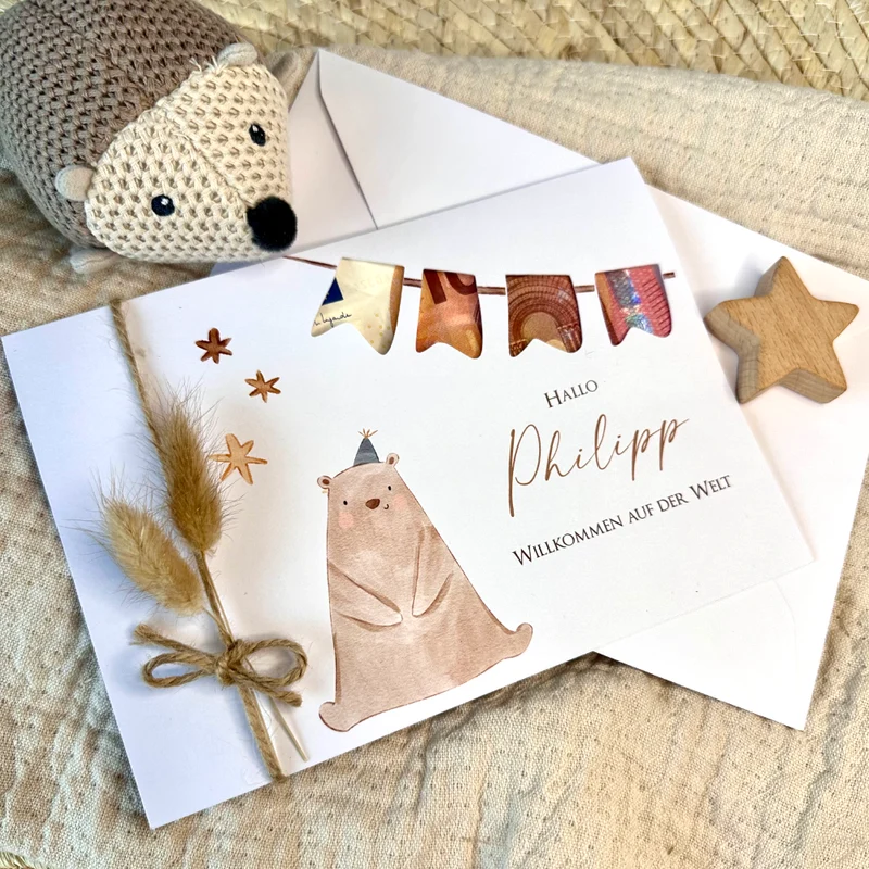 Baby Geburt Glückwunsch Karte Name personalisiert I Junge Mädchen Geschenk I Taufe Glückwunschkarte Geldgeschenk Geburtskarte