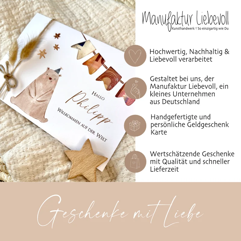 Baby Geburt Glückwunsch Karte Name personalisiert I Junge Mädchen Geschenk I Taufe Glückwunschkarte Geldgeschenk Geburtskarte