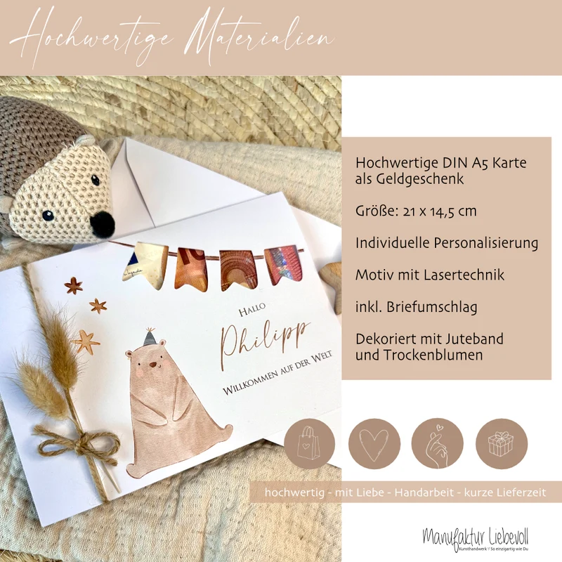 Baby Geburt Glückwunsch Karte Name personalisiert I Junge Mädchen Geschenk I Taufe Glückwunschkarte Geldgeschenk Geburtskarte