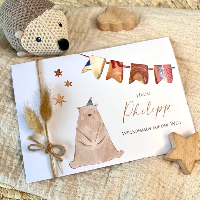 Baby Geburt Glückwunsch Karte Name personalisiert I Junge Mädchen Geschenk I Taufe Glückwunschkarte Geldgeschenk Geburtskarte