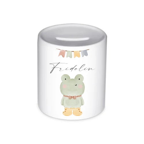 Spardose Frosch - Personalisierte Kinderspardose aus Keramik mit dem Namen des Kindes