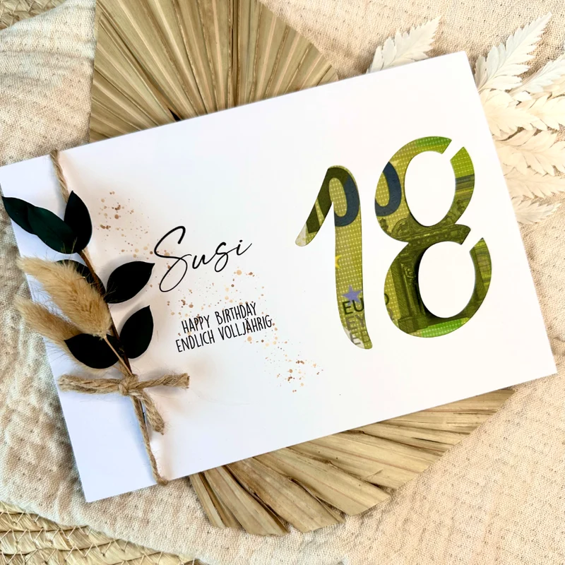 Geldgeschenk Karte zum 18. Geburtstag I persönliche Glückwunschkarte I Personalisiertes Geburtstagsgeschenk I Geld verschenken