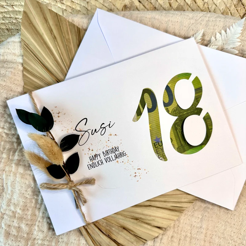 Geldgeschenk Karte zum 18. Geburtstag I persönliche Glückwunschkarte I Personalisiertes Geburtstagsgeschenk I Geld verschenken