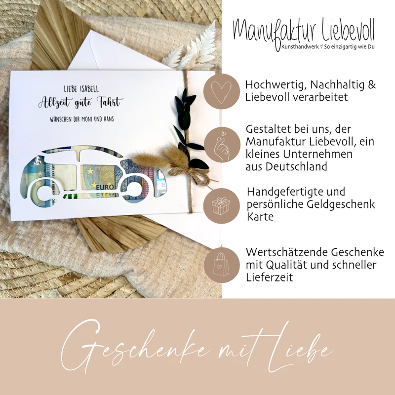 Führerschein Geldgeschenk Karte I Personalisierte Bestanden Glückwunschkarte Auto I persönliches Geschenk | Geld verschenken