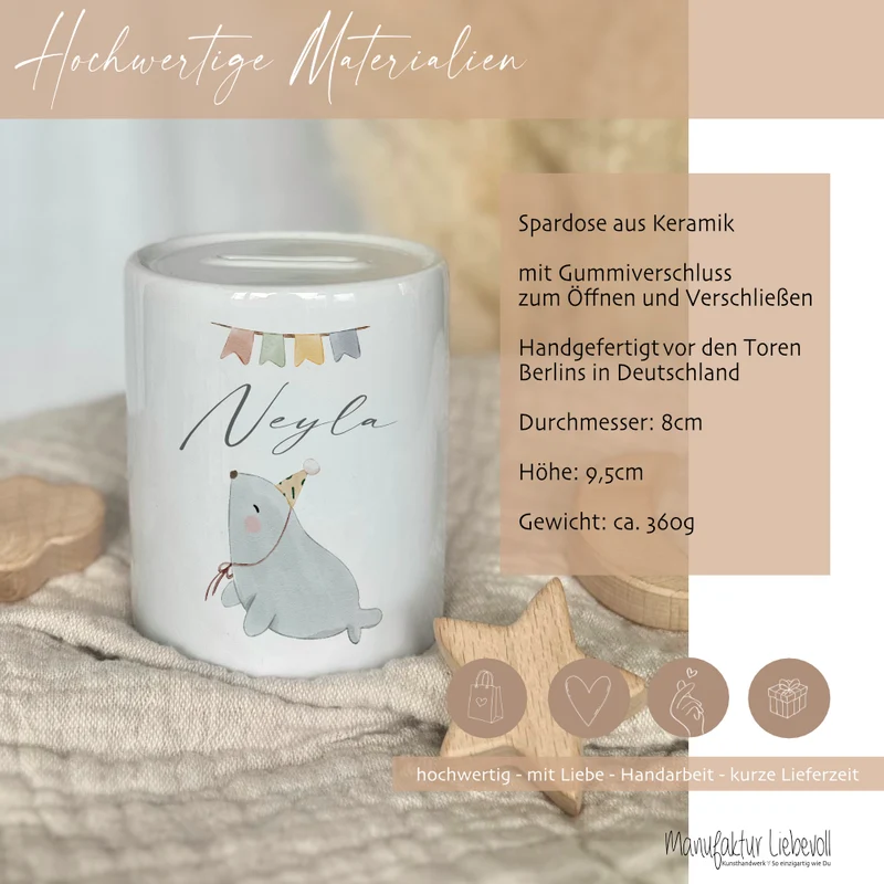 Spardose Seehund - Personalisierte Kinderspardose aus Keramik