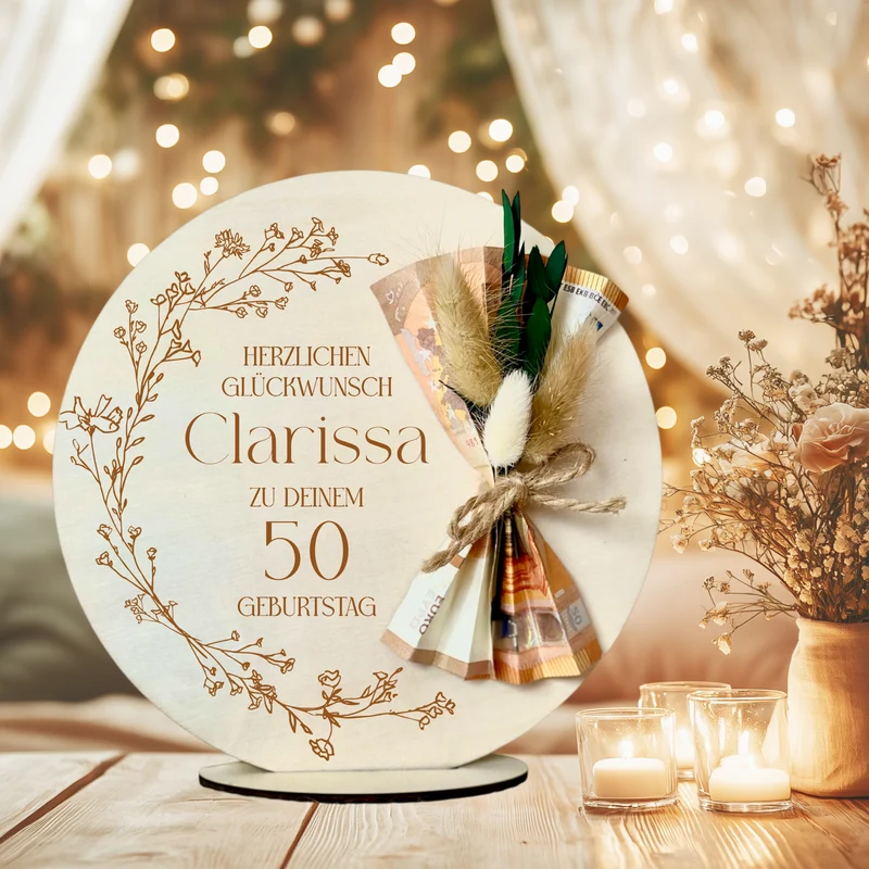Geburtstagsgeschenk Geld Geschenk zum Geburtstag aus Holz Geldgeschenk mit Namen zum 18. 20. 30. 40. 50. 60. 70. 80. 90. Geburtstag Deko