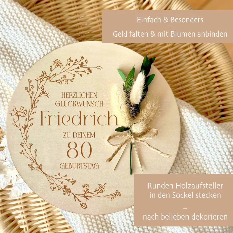 Geburtstagsgeschenk Geld Geschenk zum Geburtstag aus Holz Geldgeschenk mit Namen zum 18. 20. 30. 40. 50. 60. 70. 80. 90. Geburtstag Deko