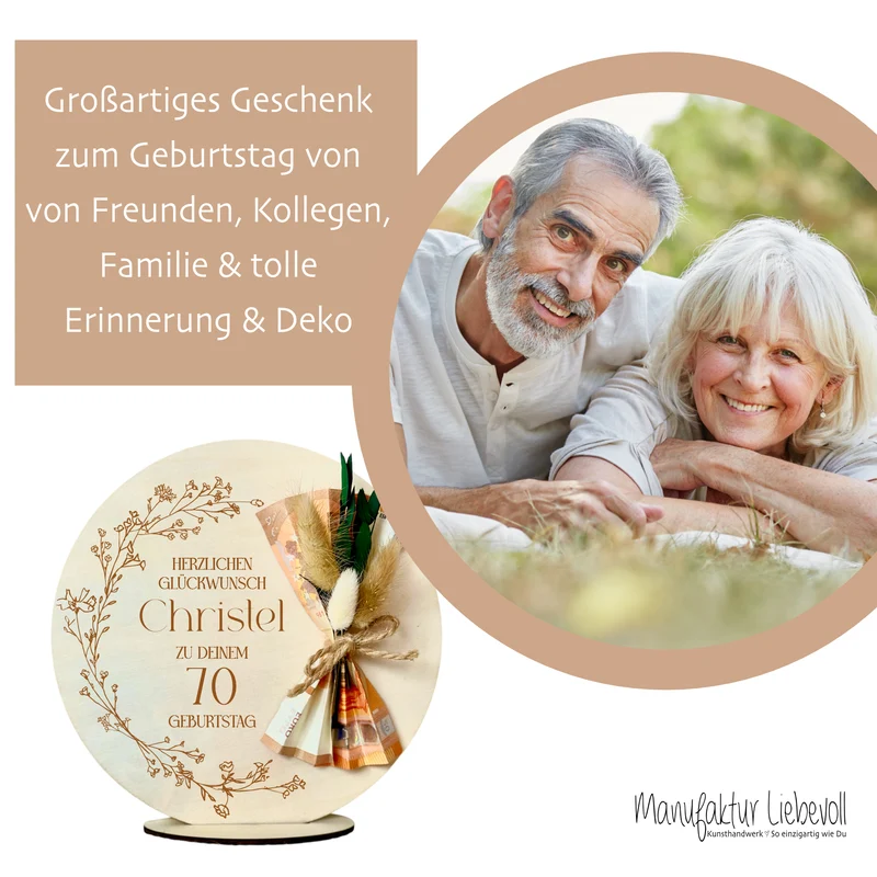 Geburtstagsgeschenk Geld Geschenk zum Geburtstag aus Holz Geldgeschenk mit Namen zum 18. 20. 30. 40. 50. 60. 70. 80. 90. Geburtstag Deko