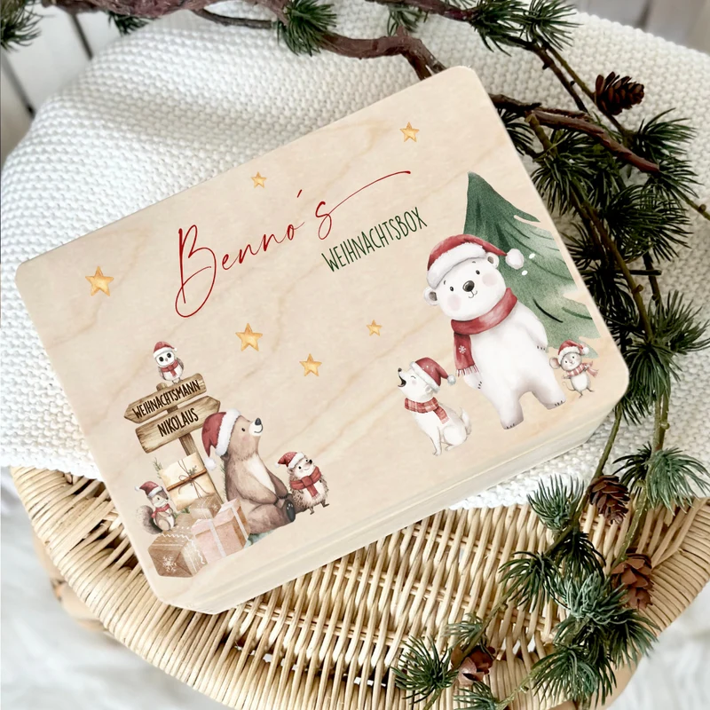 Weihnachten Holzkiste Personalisiert Holzbox Geschenk Frohe Weihnachten Personalisierte Heiligabend Box für Kinder Weihnachtsbox