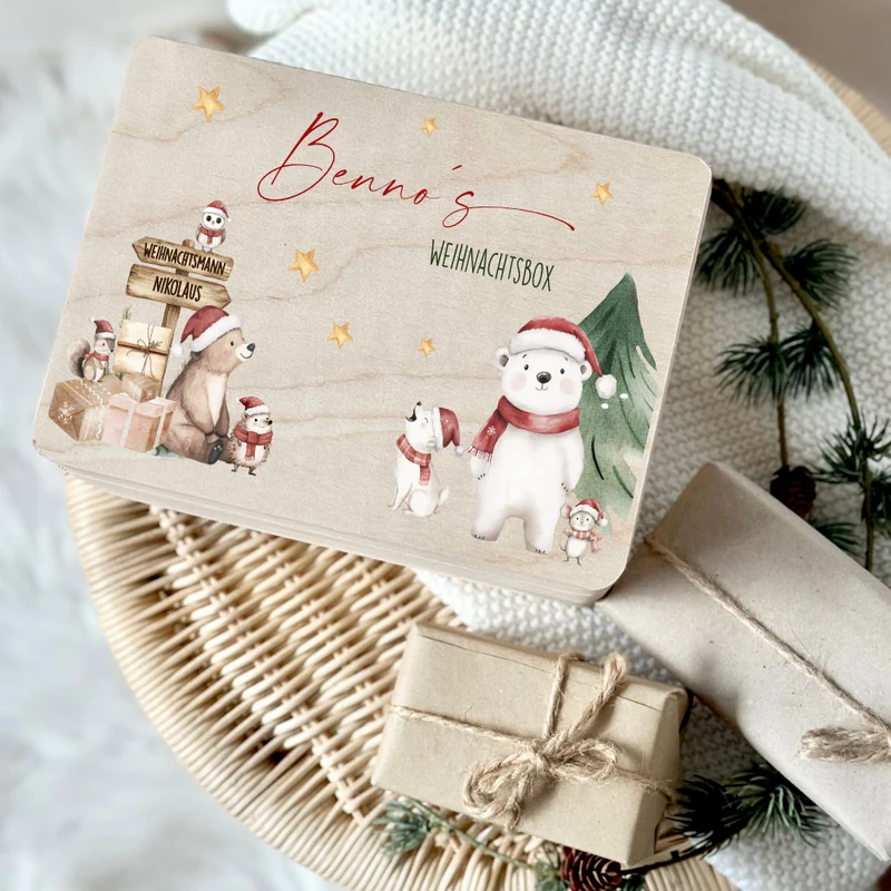 Weihnachten Holzkiste Personalisiert Holzbox Geschenk Frohe Weihnachten Personalisierte Heiligabend Box für Kinder Weihnachtsbox