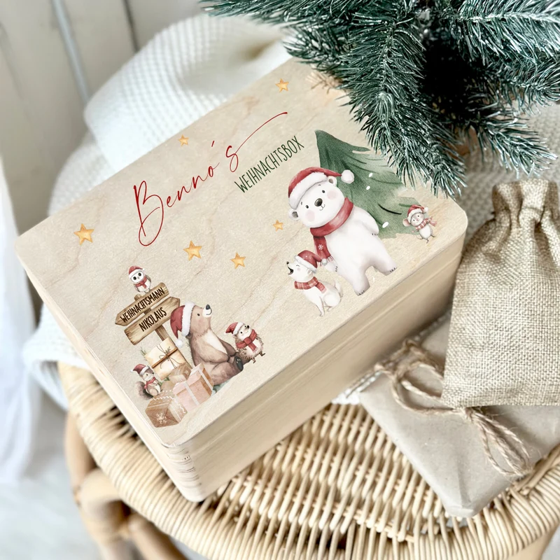 Weihnachten Holzkiste Personalisiert Holzbox Geschenk Frohe Weihnachten Personalisierte Heiligabend Box für Kinder Weihnachtsbox
