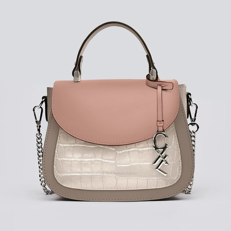 Petit sac à main Haussmann en cuir croco et rabat cuir lisse