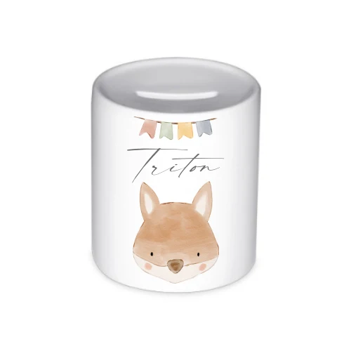 Spardose für Kinder - Personalisiert mit dem Namen, Motiv "Fuchs" aus Keramik
