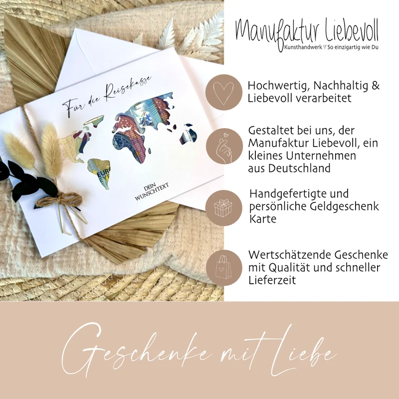 Personalisierte Geldgeschenk Karte Reisegutschein I Weltkarte | Geburtstagsgeschenk Reise | Hochzeitsgeschenk I Geschenk zur Hochzeit I persönliches Geschenk | Geld verschenken