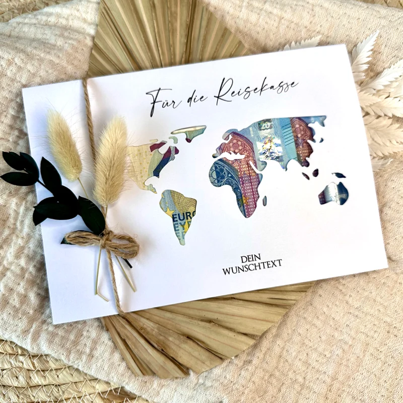 Personalisierte Geldgeschenk Karte Reisegutschein I Weltkarte | Geburtstagsgeschenk Reise | Hochzeitsgeschenk I Geschenk zur Hochzeit I persönliches Geschenk | Geld verschenken