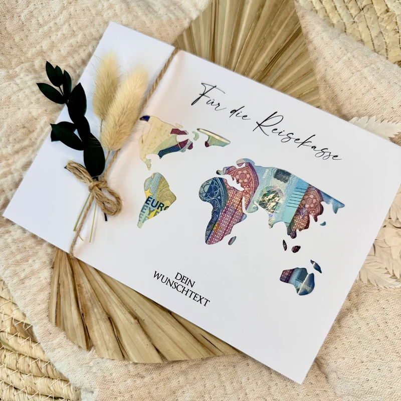 Personalisierte Geldgeschenk Karte Reisegutschein I Weltkarte | Geburtstagsgeschenk Reise | Hochzeitsgeschenk I Geschenk zur Hochzeit I persönliches Geschenk | Geld verschenken