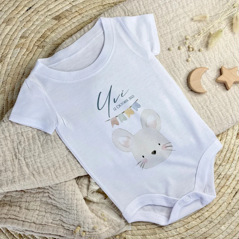 Personalisierter Babybody, Babygeschenk zur Geburt, Größe: 50/56, Motiv: Hase