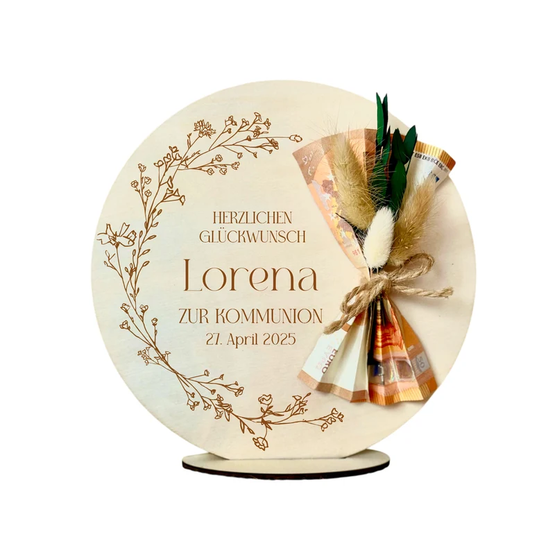 Personalisiertes Geldgeschenk aus Holz zur Konfirmation mit Name Kommunion Geschenk Jugendweihe Geld Geschenk Firmung für Mädchen u. Jungen