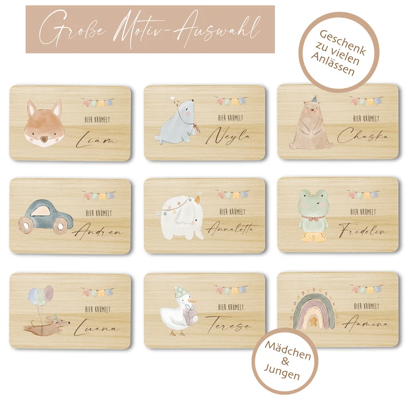 Frühstücksbrett personalisiertes Babygeschenk Geburt Taufe Baby Taufgeschenk Schneidebrett mit Namen| Große Motivauswahl