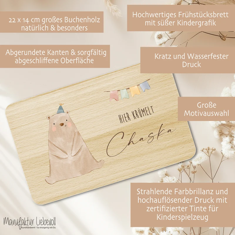 Frühstücksbrett personalisiertes Babygeschenk Geburt Taufe Baby Taufgeschenk Schneidebrett mit Namen| Große Motivauswahl