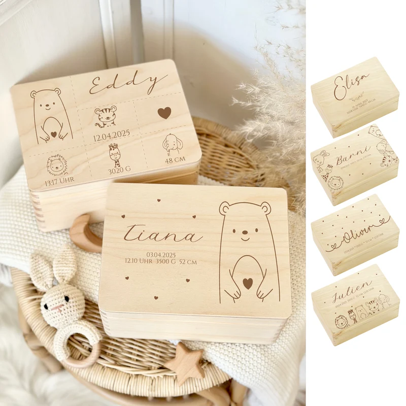 Erinnerungsbox Baby Personalisiert Baby Erinnerungskiste aus Holz Babygeschenk Geschenk zur Geburt Taufe Geburtsgeschenk Taufgeschenk Mädchen Junge