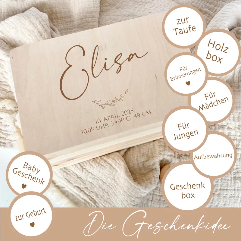 Erinnerungsbox Baby Personalisiert Baby Erinnerungskiste aus Holz Babygeschenk Geschenk zur Geburt Taufe Geburtsgeschenk Taufgeschenk Mädchen Junge