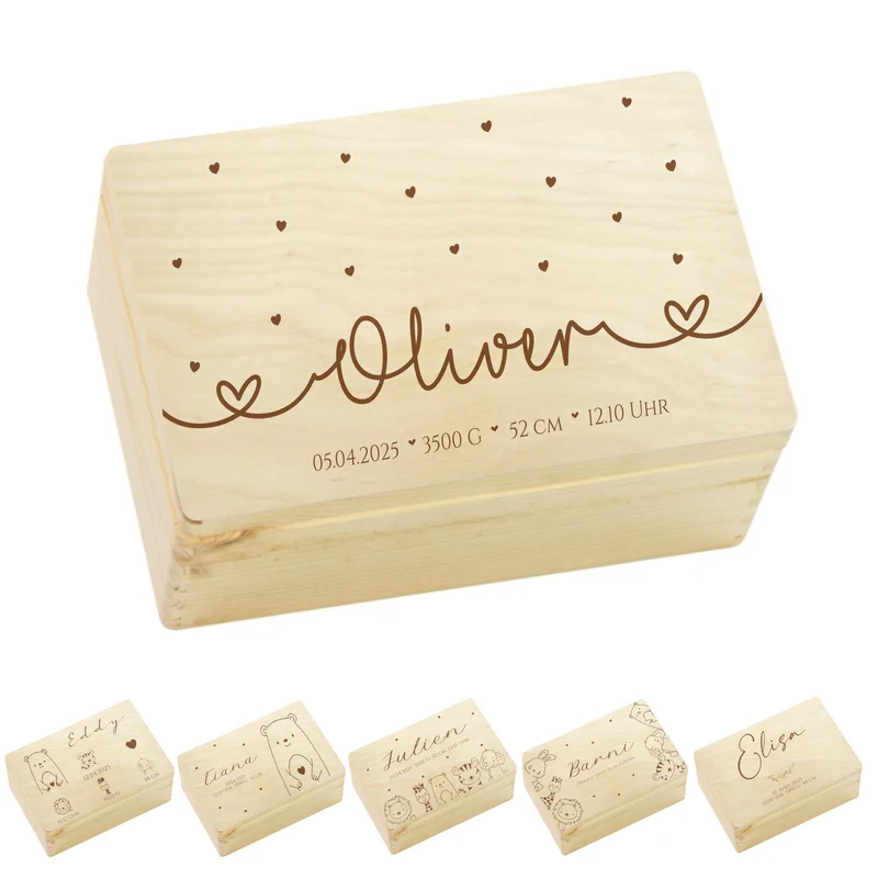 Erinnerungsbox Baby Personalisiert Baby Erinnerungskiste aus Holz Babygeschenk Geschenk zur Geburt Taufe Geburtsgeschenk Taufgeschenk Mädchen Junge