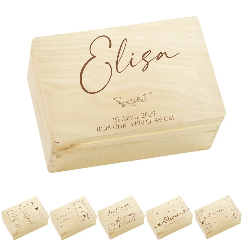 Erinnerungsbox Baby Personalisiert Baby Erinnerungskiste aus Holz Babygeschenk Geschenk zur Geburt Taufe Geburtsgeschenk Taufgeschenk Mädchen Junge