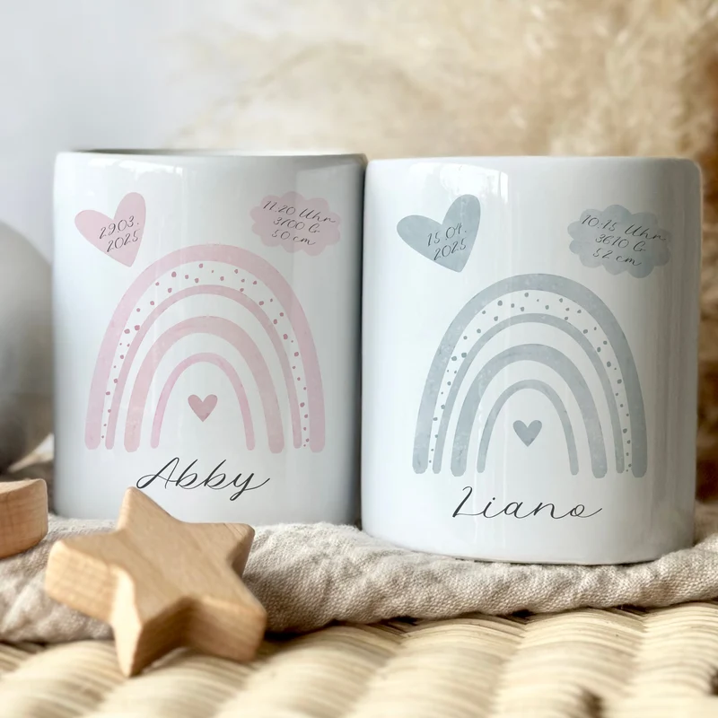Spardose Regenbogen für Babys, personalisiert mit Namen und Geburtsdaten