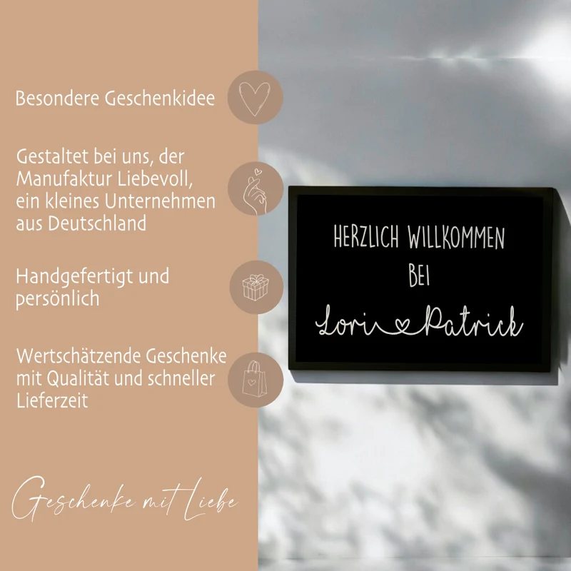 Personalisierte Fußmatte Herzlich Willkommen mit Namen Fussmatte Geschenk Umzug Zuhause Familie Hochzeit Fußmatte