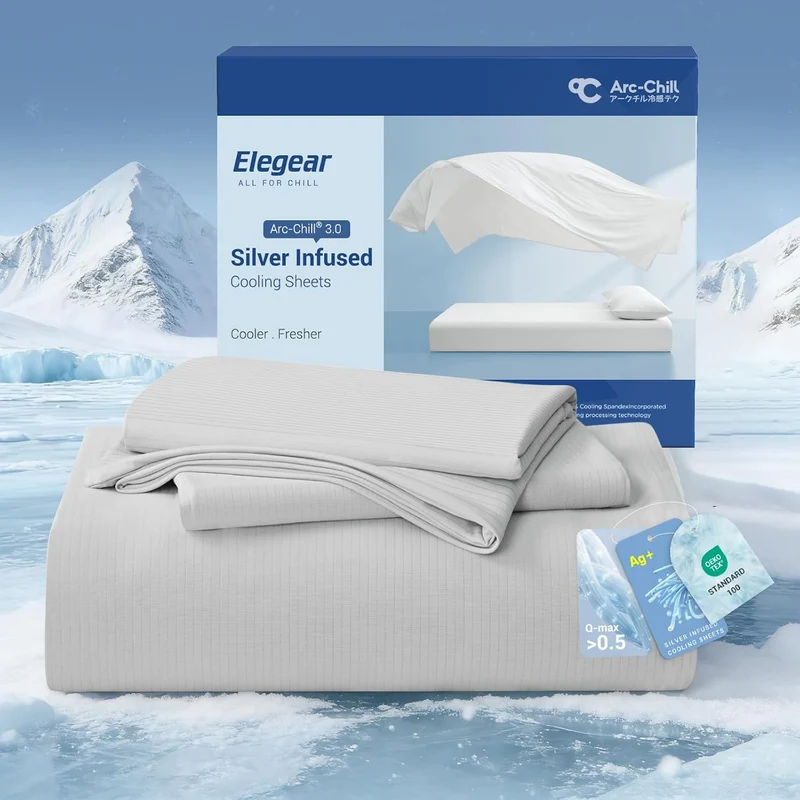 Elegear Silver-Infused Cooling Sheets – Breathable & Fresh Bedding for Hot Sleepers, King Size 4-Piece Set