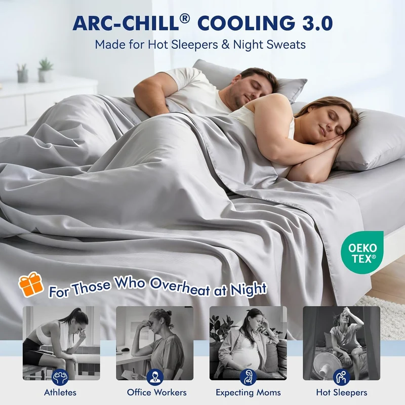 Elegear Silver-Infused Cooling Sheets – Breathable & Fresh Bedding for Hot Sleepers, King Size 4-Piece Set