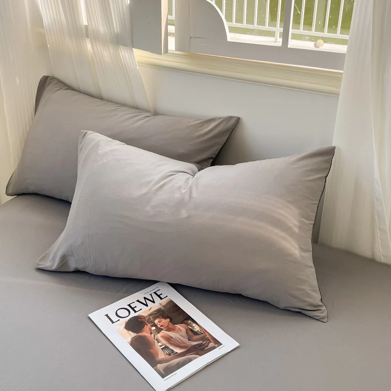 Washed Cotton Pillowcases Set of 2, 48×74cm (19×29 in), Solid Color Brushed Twill Pillow Covers, Soft Breathable Modern Style