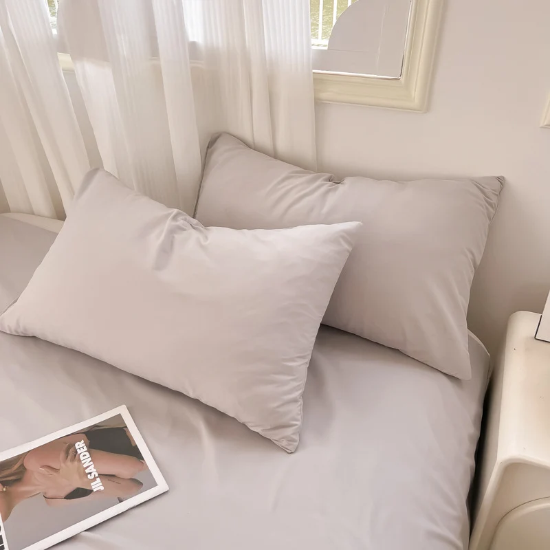 Washed Cotton Pillowcases Set of 2, 48×74cm (19×29 in), Solid Color Brushed Twill Pillow Covers, Soft Breathable Modern Style
