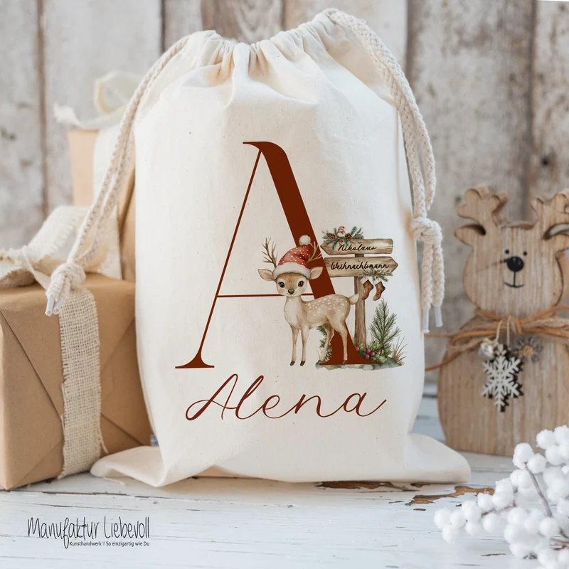 Nikolaus Geschenkbeutel Name Buchstabe personalisiert Weihnachtssack Weihnachten Geschenk Kinder mit Name I 9 Varianten & 3 Größen