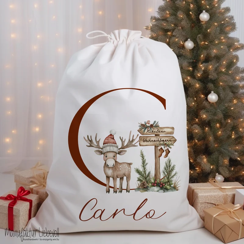 Nikolaus Geschenkbeutel Name Buchstabe personalisiert Weihnachtssack Weihnachten Geschenk Kinder mit Name I 9 Varianten & 3 Größen