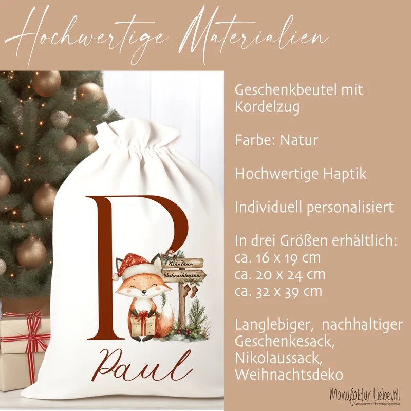 Nikolaus Geschenkbeutel Name Buchstabe personalisiert Weihnachtssack Weihnachten Geschenk Kinder mit Name I 9 Varianten & 3 Größen