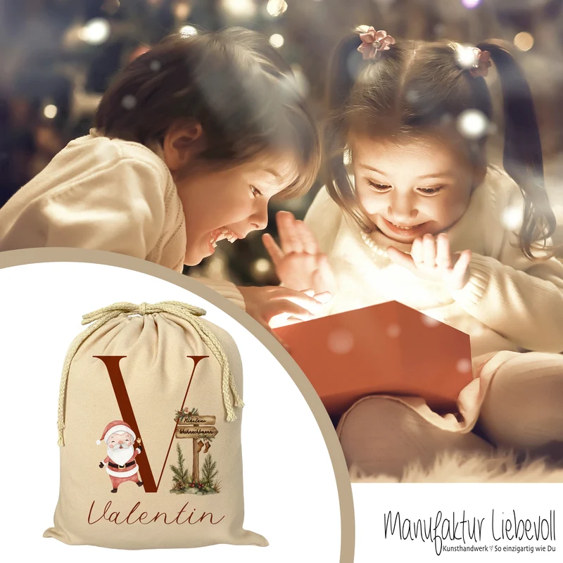 Nikolaus Geschenkbeutel Name Buchstabe personalisiert Weihnachtssack Weihnachten Geschenk Kinder mit Name I 9 Varianten & 3 Größen