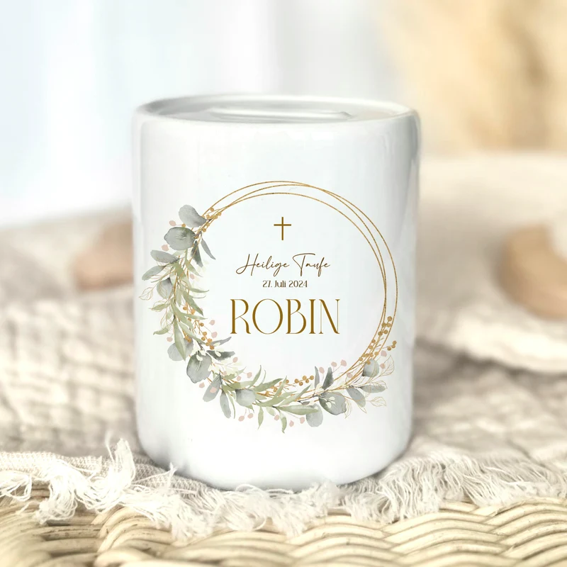 Spardose Baby Taufgeschenk Eukalyptus Spardose Babygeschenk Taufe Geschenk Baby Name Geldgeschenk Jungen Taufgeschenk Mädchen Kind Sparbüchse