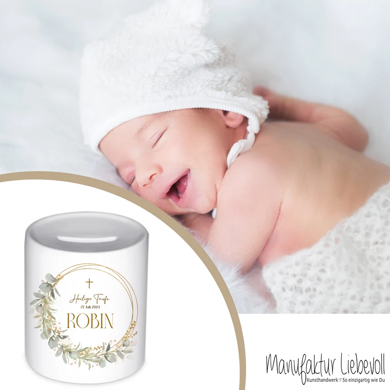Spardose Baby Taufgeschenk Eukalyptus Spardose Babygeschenk Taufe Geschenk Baby Name Geldgeschenk Jungen Taufgeschenk Mädchen Kind Sparbüchse