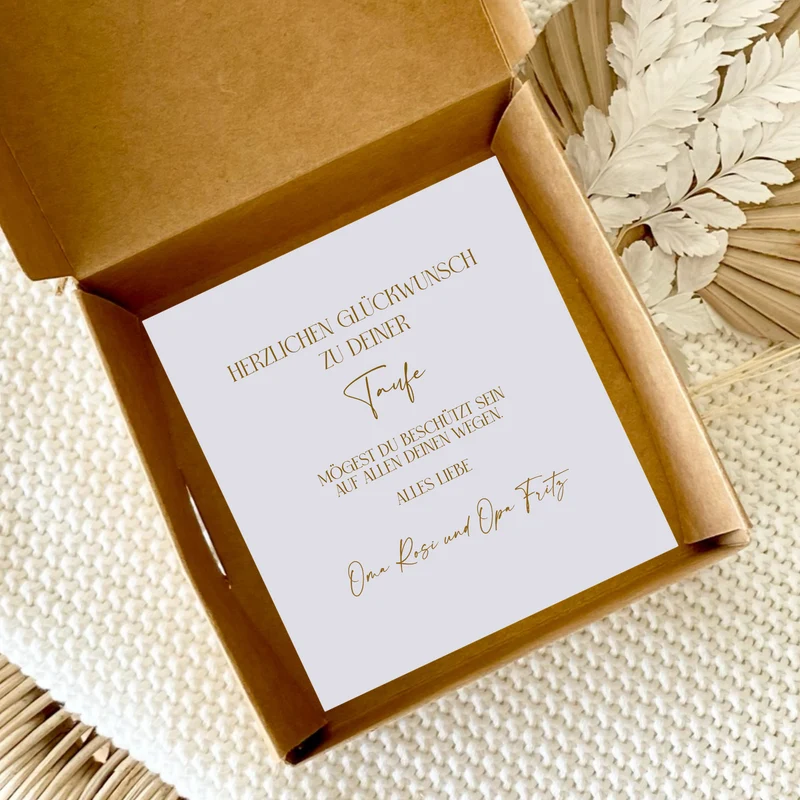 Geschenkschachtel Taufkarte Eukalyptus mit Namen für Mädchen und Jungen, Taufgeschenk Babygeschenke Geldgeschenk zur Taufe inkl. Jutebeutel I Manufaktur Liebevoll