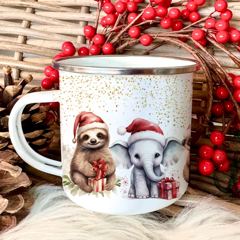 Weihnachtstasse "Tiere" für Kinder | Tasse mit Namen personalisiert | Kinderbecher aus Emaille mit Weihnachtsmotiv | Weihnachtsgeschenk Nikolaus für Mädchen Jungen Teenager | 7 Produktvarianten zur Auswahl