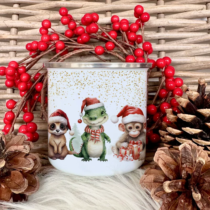 Weihnachtstasse "Tiere" für Kinder | Tasse mit Namen personalisiert | Kinderbecher aus Emaille mit Weihnachtsmotiv | Weihnachtsgeschenk Nikolaus für Mädchen Jungen Teenager | 7 Produktvarianten zur Auswahl