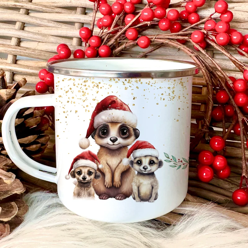 Kinder Weihnachtstasse "Erdmännchen" | Tasse mit Namen personalisiert | Kinderbecher aus Emaille mit Weihnachtsmotiv | Weihnachtsgeschenk Nikolaus für Mädchen Jungen Teenager | 7 Produktvarianten zur Auswahl