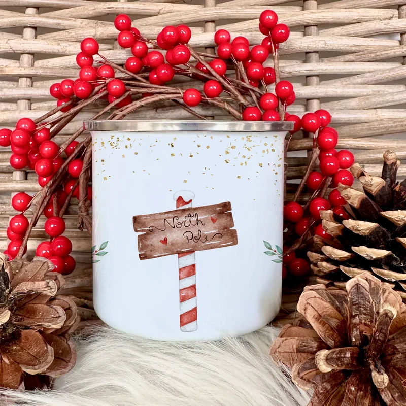 Kinder Weihnachtstasse "Dino" | Tasse mit Namen personalisiert | Kinderbecher aus Emaille mit Weihnachtsmotiv | Weihnachtsgeschenk Nikolaus für Mädchen Jungen | 7 Produktvarianten zur Auswahl