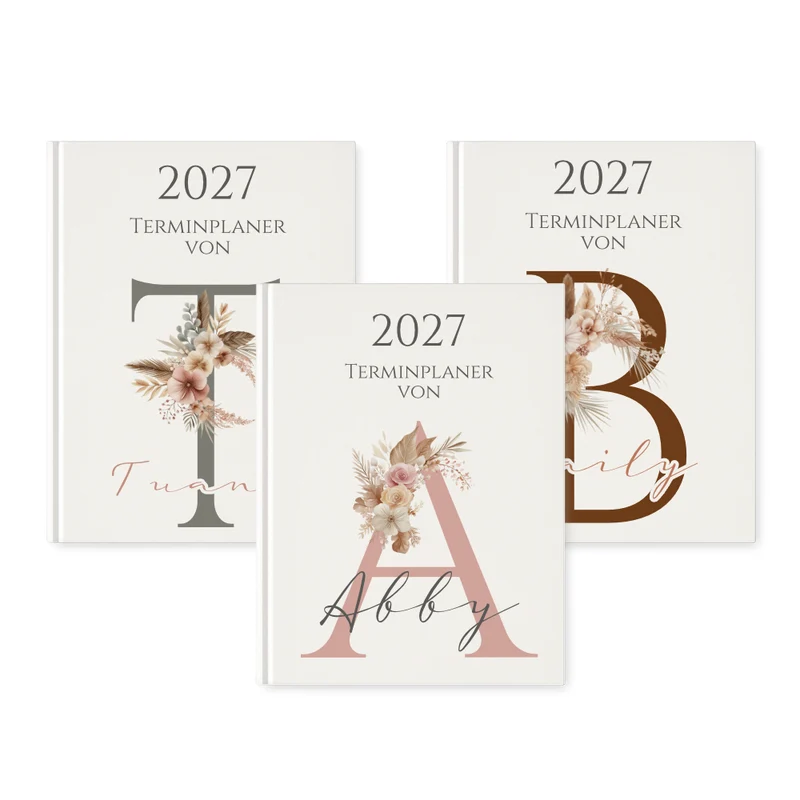 Personaliserter Buchkalender 2027 Din A5 | Hardcover Terminplaner mit Name | Wochenplaner Weiß